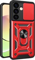 Samsung Galaxy S24 Plus (S24+) Hoesje - MobyDefend Pantsercase Met Draaibare Ring - Rood - GSM Hoesje - Telefoonhoesje Geschikt Voor Samsung Galaxy S24 Plus (S24+)