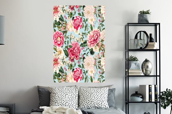 Stickers muraux - Fleurs - Rose - Motif - 80x120 cm - Film Adhésif