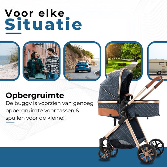 Lunola Nova - Kinderwagen 3-in-1 - incl. autostoel - 0-20kg - XXL - Multifunctionele Buggy 3in1 - Blauw