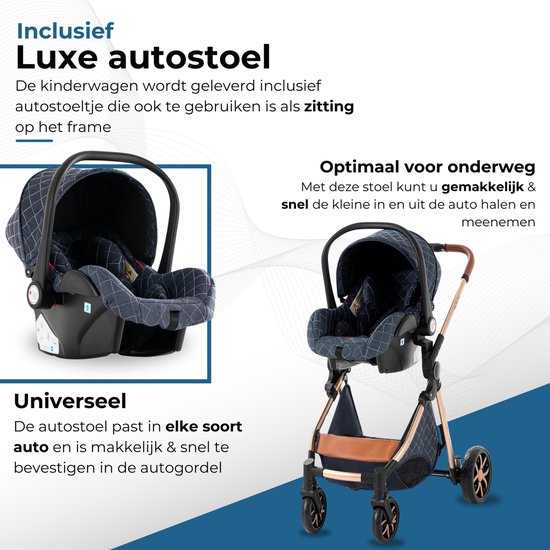 Lunola Nova - Kinderwagen 3-in-1 - incl. autostoel - 0-20kg - XXL - Multifunctionele Buggy 3in1 - Blauw — afbeelding 4