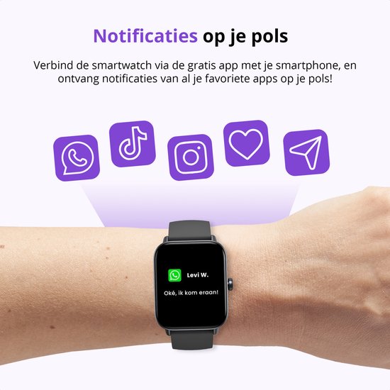 Maoo Boost 2 Smartwatch Dames & Heren - Geschikt voor Whatsapp en Volledige Belfunctie - Android & iOS - Sporthorloge - Hartslag, Bloedsaturatie, Slaapmonitor - Stappenteller, Calorieënteller - Waterdicht - Zwart - Maoo
