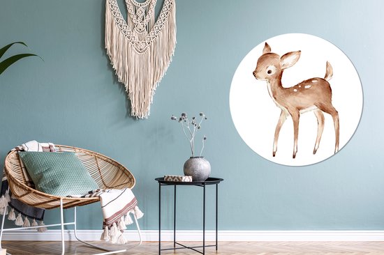 WallCircle - Cercle Mural - Cercle Mural - Cerf - Aquarelle - Wit - Aluminium - Dibond - 90x90 cm - Intérieur et Extérieur
