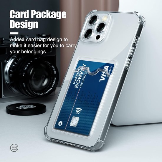 Étui en TPU résistant aux chocs avec porte-cartes Convient pour : Apple iPhone 13 Pro Max - Transparent - Étui avec porte-carte arrière