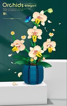 eVatmaster - Orchids elegant blauwe pot - bouwsteen – orchidee – huisdecoratie - kamerdecoratie – cadeau – geschenk – kunstof bloemen – puzzel – bouwpakket – hobby - kunst potplant
