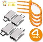 Colorful Sun® USB-C naar USB-A adapter - 4 stuks - USB C to USB A - Gratis kabel-organizer - USB C Male naar USB A Female - USB 3.2 - 10 Gbps - Verloop - Zilver