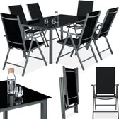 tectake® - tuinset 6+1, aluminium frame 6 stoelen en 1 tafel - Glazen tafelblad - Inklapbare stoelen met verstelbare rugleuning - donkergrijs - 402166