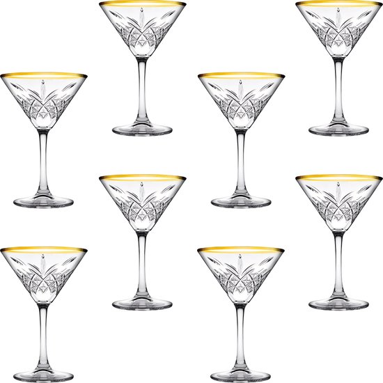 Foto: Pasabahce timeless martini cocktail glazen 8 stuks 23 cl gouden rand luxe martini glazen bundel goud pornstar martini