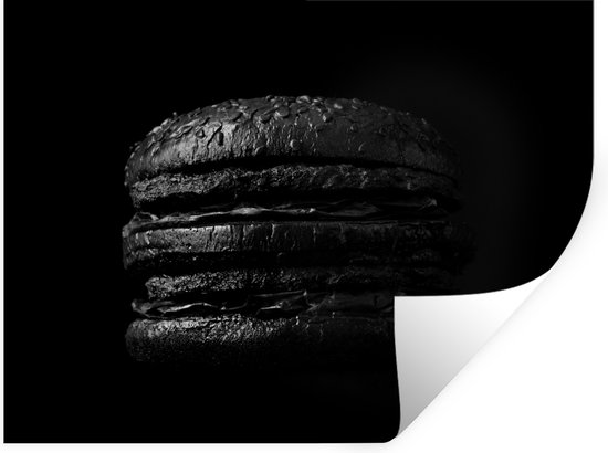Muurstickers - Sticker Folie - Hamburger op een zwarte achtergrond in zwart-wit - 120x90 cm - Plakfolie - Muurstickers Kinderkamer - Zelfklevend Behang - Zelfklevend behangpapier - Stickerfolie