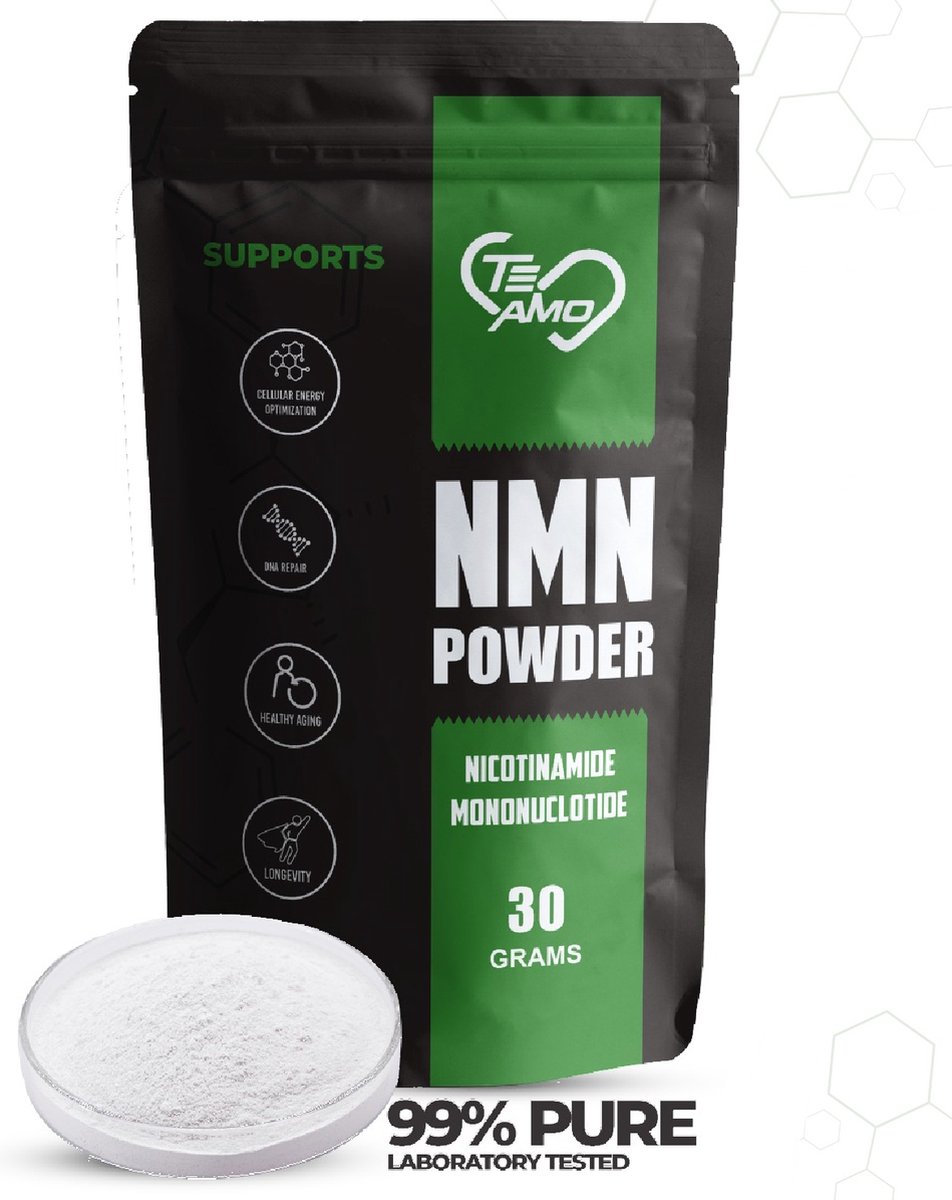 NMN | 30 Gram Poeder - NAD+ Booster - Gezond brein supplement - Superfood - Ook voor honden en katten - Nicotinamide mononucleotide - Inclusief 500mg Maatlepel - 60 Dagen inname - 99% Puur - Te Amo