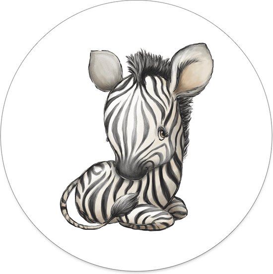 Label2X - Muurcirkel kids zebra - 20 cm - Dibond - Multicolor - Wandcirkel - Rond Schilderij - Muurdecoratie Cirkel - Wandecoratie rond - Decoratie voor woonkamer of slaapkamer