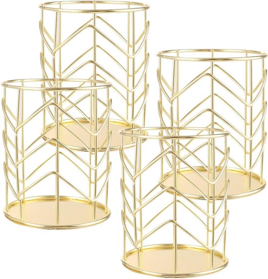 APACALI 4 Stuks Pennenhouders Goud, Opengewerkte Schrijfgerei Houder Bureau Organizer, Make-up Kwasthouder voor Thuis Kantoor