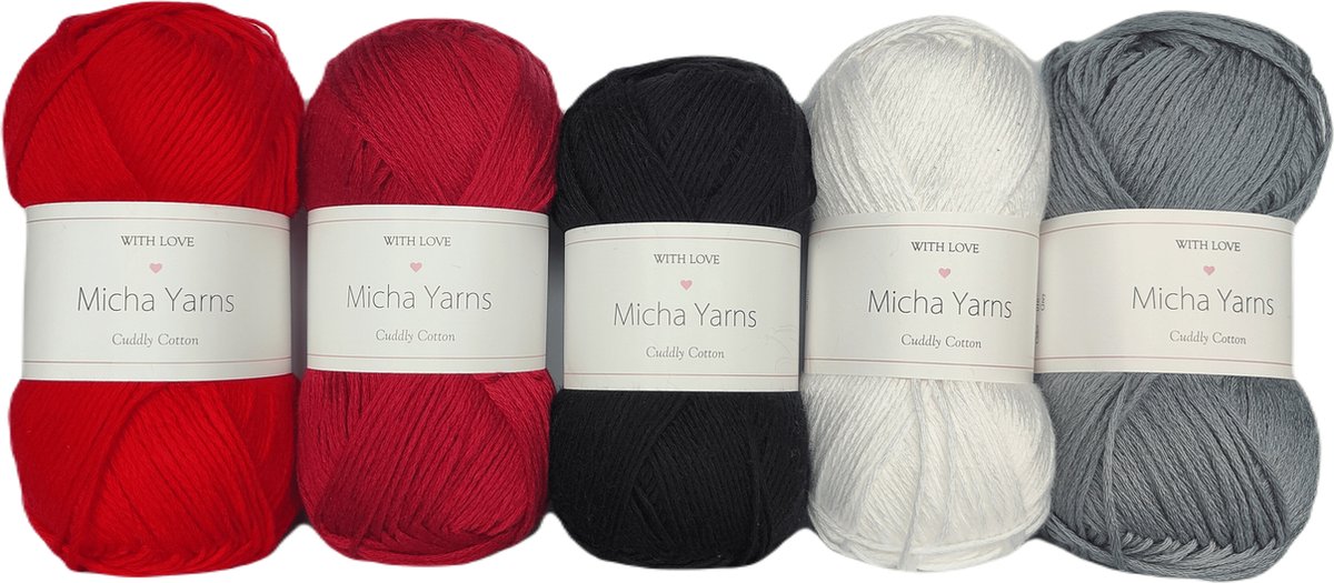Bollen Bundel - 80% katoen 20% acryl breiwol - 5 bollen haakgaren – 5 x 100gram - Ruby (009) – Cuddly Cotton - Micha Yarns