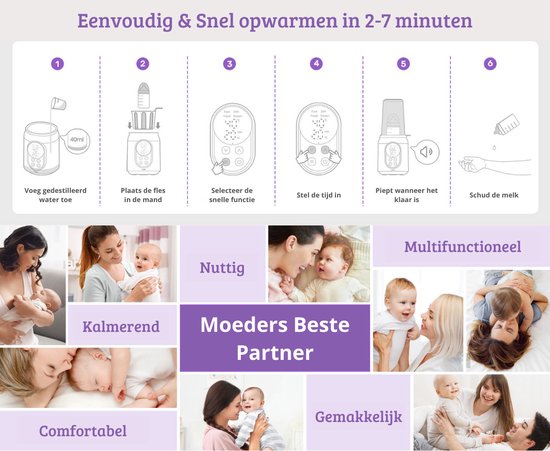 6-in-1 Flessenwarmer – Flessenmaker – Voor Onderweg – Moedermelk en Melkvoeding – Digitale Timer – LCD Display – Slimme temperatuurregeling – Automatische Uitschakeling — afbeelding 3