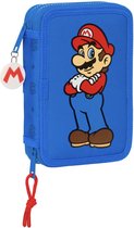 Dubbele etui Super Mario Play Blauw Rood 12.5 x 19.5 x 4 cm (28 Onderdelen)