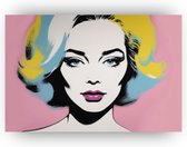Andy Warhol vrouw - Warhol schilderij - Schilderij vrouw - Wanddecoratie landelijk - Schilderij op canvas - Wanddecoratie woonkamer - 70 x 50 cm 18mm