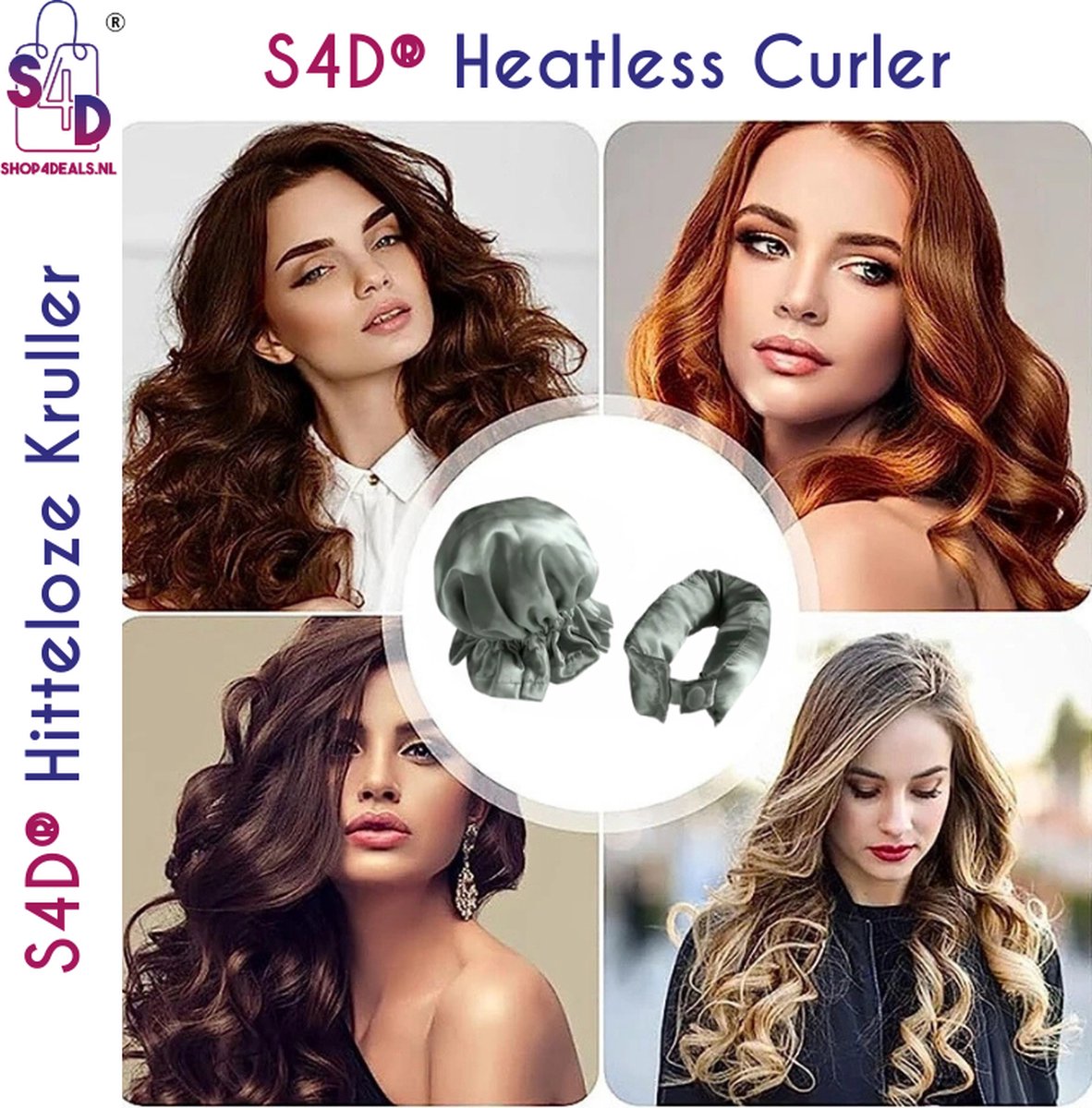 S4D® - Heatless Curls - Krulspelden - Krullen Zonder Hitte - Haarrollers - Overnight Curls - 4 Delige Set - Groen