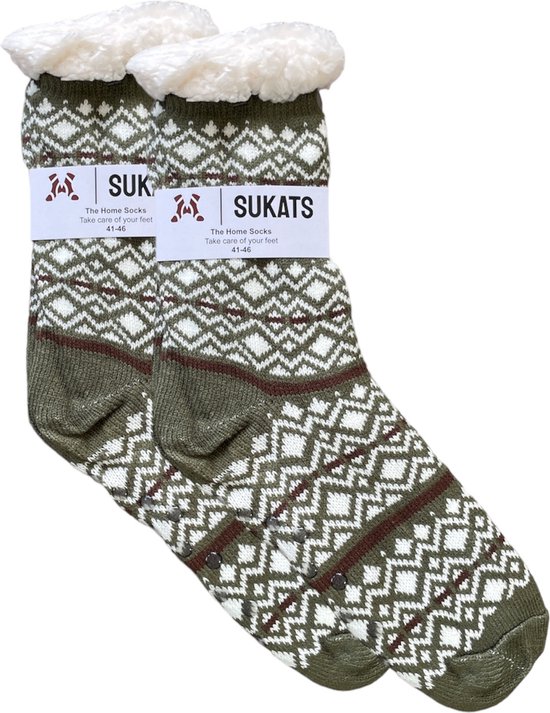 Sukats - Homesocks - Home Chaussettes d'intérieur - Femmes - Taille 36-41 - Marron - Rétro - Antidérapant - Fluffy