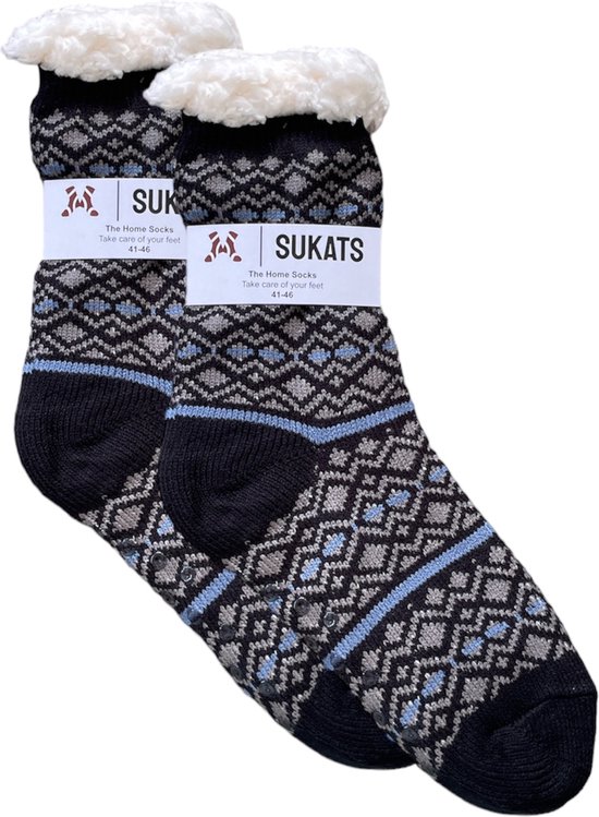 Sukats - Homesocks - Chaussettes d'intérieur - Femmes et hommes - Taille 36-41 - Bleu foncé - Noël - Antidérapant - Fluffy - Plusieurs tailles et variantes