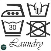 Wasetiket muursticker tekst Laundry maat L kleur Zwart