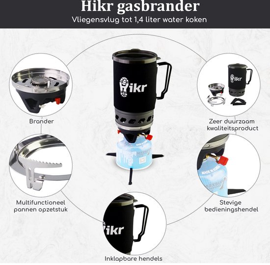 Hikr® Gasbrander - 1,4 liter gasstel - Campingkooktoestel - Snel water koken - Gaskoker - Gas waterkoker - Kooksysteem - Camping - Outdoor - Kooktoestel van Hikr — afbeelding 3