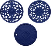 BOTC Pannenonderzetter - Set van 3 stuks - 16cm - Onderzetters voor Pannen / Glazen - Siliconen Mat - Hittebestendig - Blauw