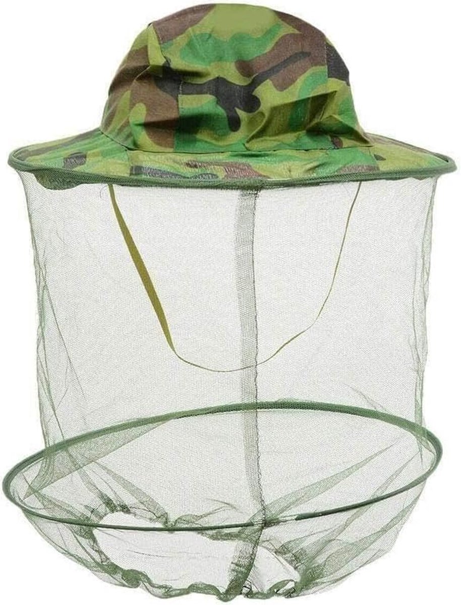 Hoofdnet – Hoofdnetje tegen muggen – Imkerhoed met net (Camouflage) – Muggennet hoofd tegen insecten – Camping, Vissen & Bijenhouden