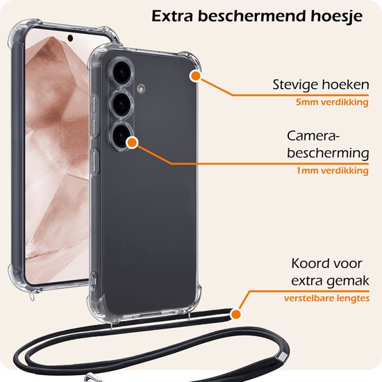 Coque adaptée pour Samsung Galaxy A55, résistante aux chocs, transparente avec chaîne de téléphone, cordon de serrage – Coque adaptée pour Samsung Galaxy A55, coque résistante aux chocs avec cordon – Transparent