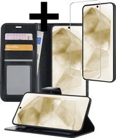 Hoesje Geschikt voor Samsung A55 Hoesje Book Case Hoes Wallet Cover Met Screenprotector - Hoes Geschikt voor Samsung Galaxy A55 Hoesje Bookcase Hoes - Zwart