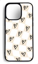 Ako Design Apple iPhone 14 Pro Max hoesje - Ruiten hartjes patroon - Beige, zandkleurig - TPU Rubber telefoonhoesje - hard backcover