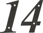 AMIG Huisnummer 14 - massief gesmeed staal - 10cm - incl. bijpassende schroeven - zwart
