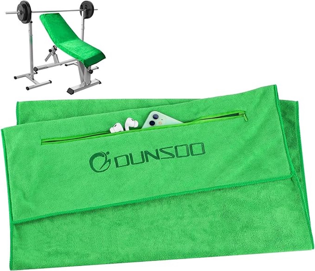 SHOP YOLO-sporthanddoek fitness-120 x 50 cm-microvezel sporthanddoek met ritsvak - training-gymhanddoek-groen
