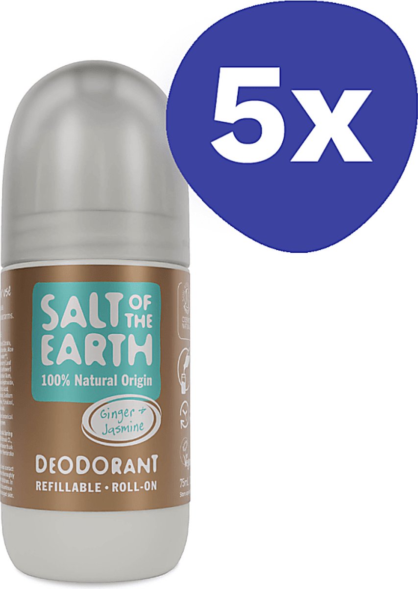 Goedkoopste Salt of the Earth Hervulbare Roll-on Deodorant - Gember & Jasmijn (5x 75ml