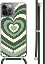 Casimoda® hoesje met groen koord - Geschikt voor iPhone 12 Pro - Hart Swirl Groen - Afneembaar koord - TPU/polycarbonaat - Multi