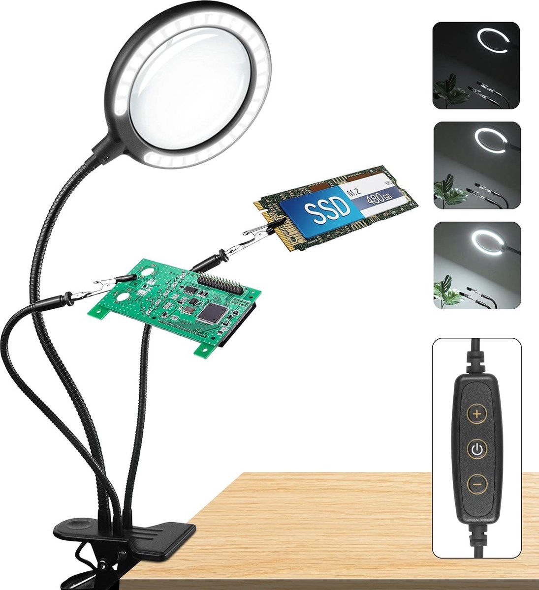 Loeplamp met LED-verlichting en Vergrootglas - Verstelbare Arm - Energiezuinige Vergrootlamp - Ideaal voor Hobby's, Lezen en Precisiewerk - Flexibele Loeplamp met Krachtige Vergroting