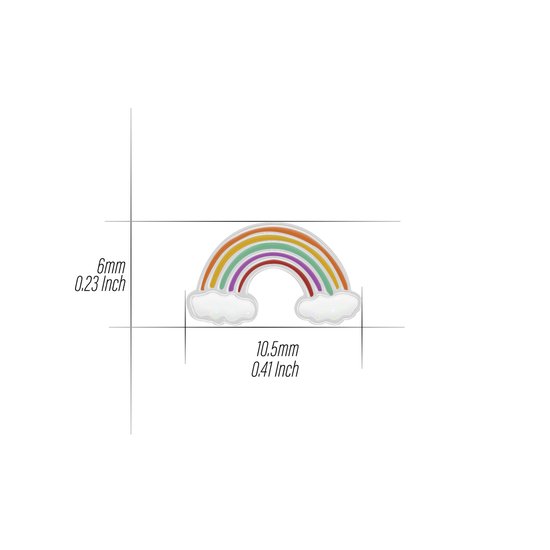 Zilverkleurige regenbooghanger met afmetingen 10.5mm x 6mm.