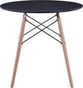 AllinShop® - Eettafel - Rond - Zwart - Tafel - Houten Poten - Eetkamer - Woonkamer - Keuken - Nordic Stijl - 80x80x75CM