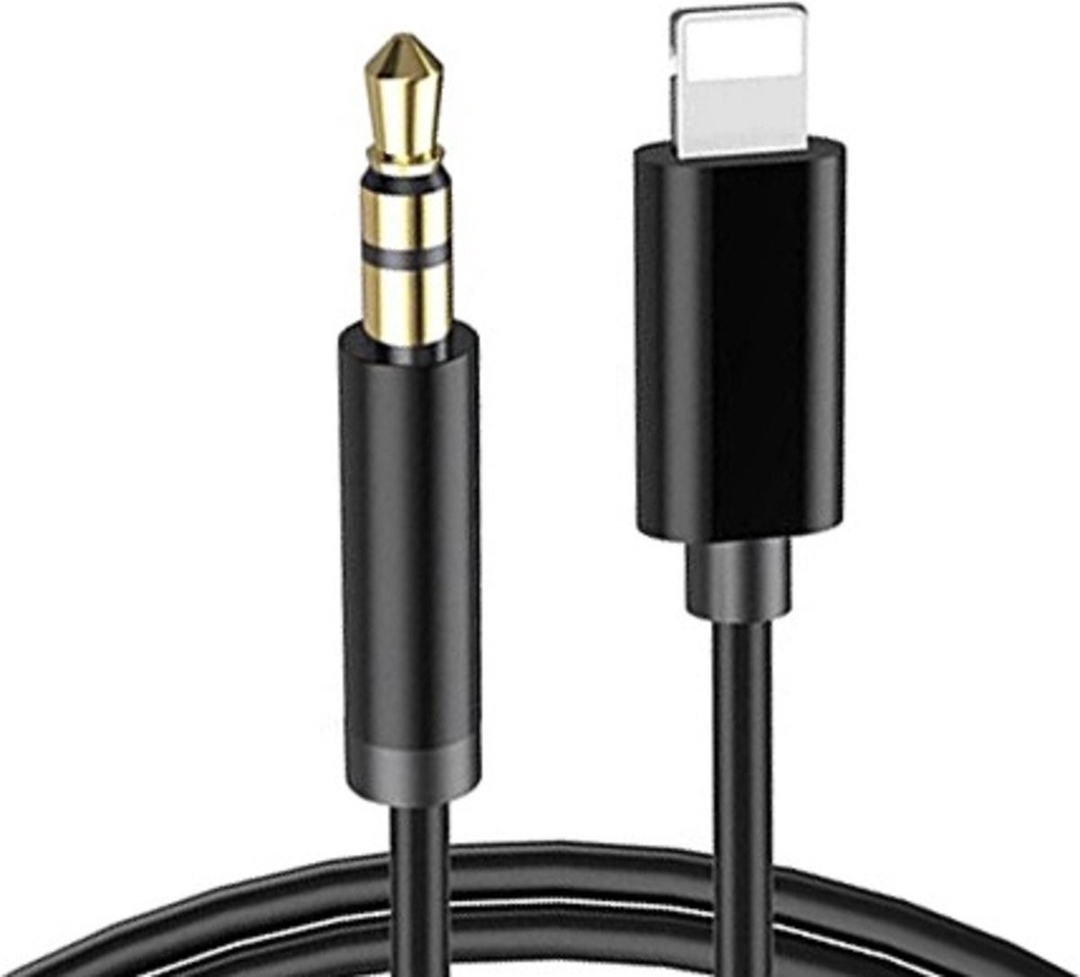 Aux Kabel Auto geschikt voor iPhone - Headphone Jack Audio Aux Kabel - 3,5 mm - 1 Meter - Zwart TPU - ThunderGold