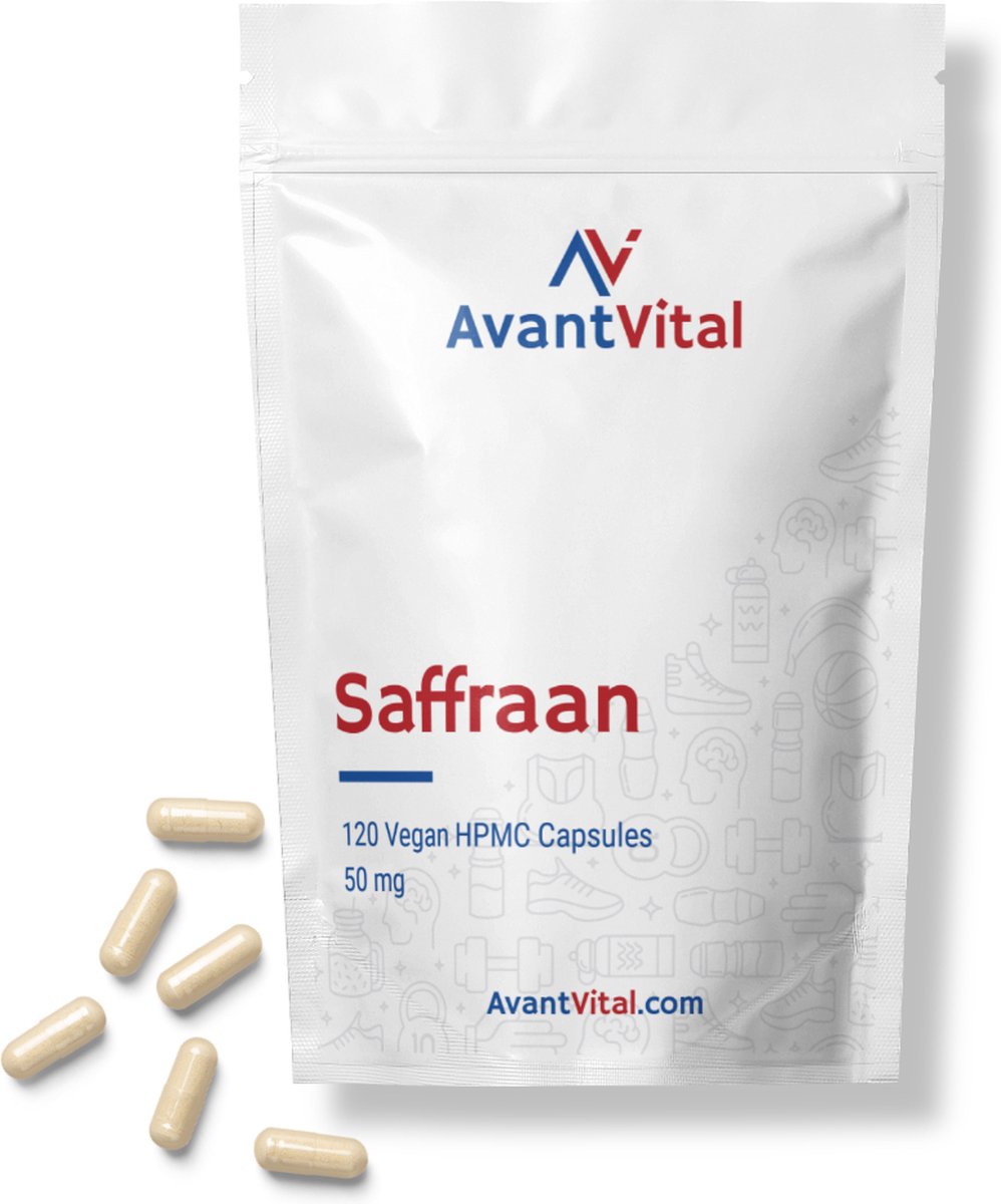 Goedkoopste Saffraan - 50 mg - 120 Vegan Capsules - Hoog Gestandaardiseerd op 3 Safranal en 3,5 Crocine - AvantVital - Voedingssupplementen