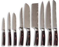 foto van Master Knives Messenset - 10 delig - Koksmes - Japanse mes - Mes - Japanse Damascus Print - Met Luxe Geschenkdoos - japanse messen