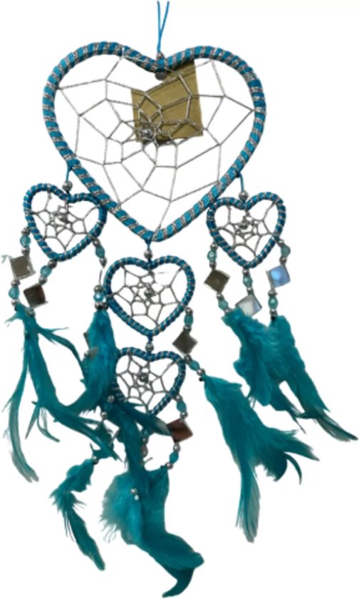 Dromenvanger hartje met spiegels - turquoise - 11 cm - Dreamcatcher