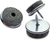 Viltglijders/meubelbeschermers met schroef - 8x - D20 mm - stoelpoten - staal/vilt - onder meubels - zilver/bruin