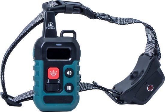 Télécommande Furline® noire et verte avec collier spray et sangle réglable.
