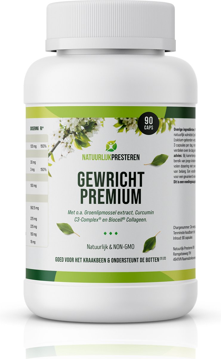 Goedkoopste Gewricht Premium - Groenlipmossel extract - Curcumin® C3-Complex - Collageen - Hyaluronzuur - 9-in-1 formule