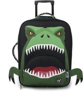 Sac à roulettes YLX Dino Bite | Kids | Dents de Dinosaurus | Vert | Brille dans l'obscurité | Bagage à main - Valise souple - Valise de voyage
