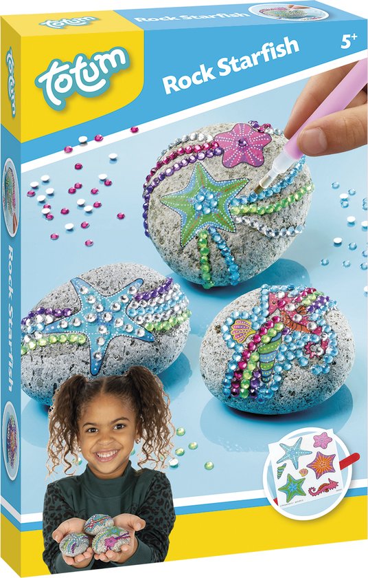 Totum knutselset stenen versieren met zeester incl. 350+ strass steentjes - Rock starfish cadeautip creatief speelgoed meisjes en jongens knutselen
