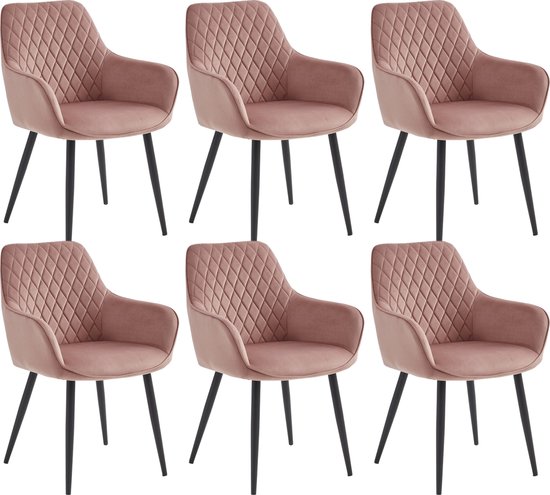 Colenis® - Chaise de salle à manger Beverly - Set de 6 - rose - Velours - Pieds en métal