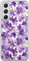 Casimoda® hoesje - Geschikt voor Samsung Galaxy A34 - Floral Violet - 2-in-1 case - Schokbestendig - Bloemen - Verhoogde randen - Paars, Transparant