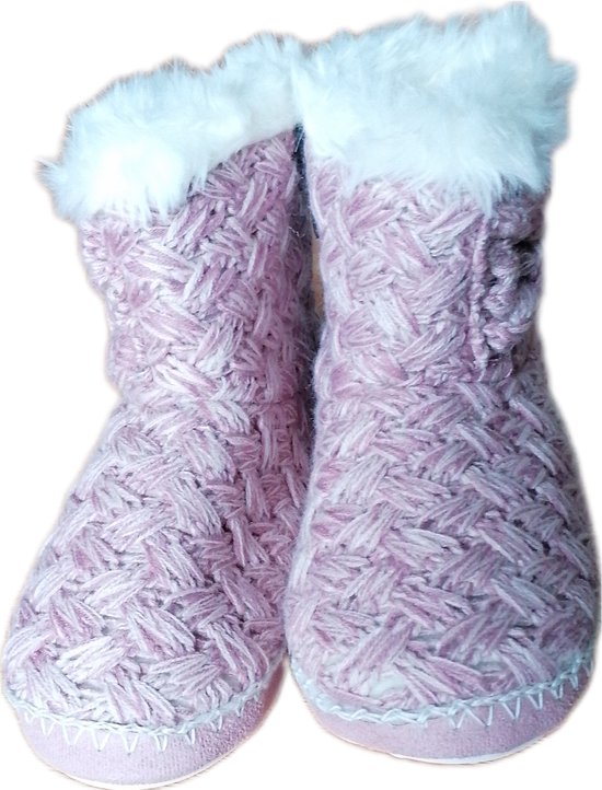 Dames - Sloffen - Dames - Boots - Gebreid - Kleur Roze - Maat 37-38 - Merk Apollo - Kerst - Cadeau - Moederdag