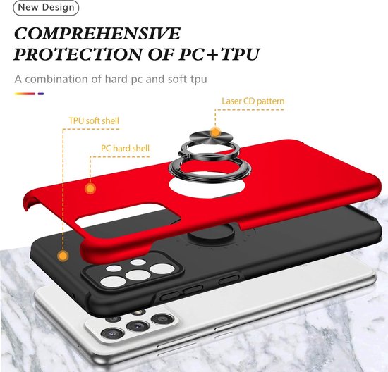 Coque de téléphone avec bague et aimant pour support de téléphone - Coque adaptée pour : Samsung Galaxy A33 5G - Coque rigide anti-chute - Rouge
