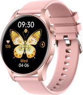 Kiraal Shine - Smartwatch - Elegantie en Functionaliteit - Siliconen Band - Geschikt Voor Vrouwen - Android & iOS - Roze
